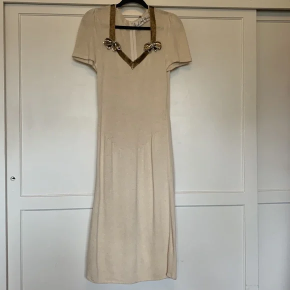 Lillie Rubin | Dresses | Beautiful Vintage 5s Knit Midi Fitted Dress W  Sequin And Bow Detail At Collar | Poshmark